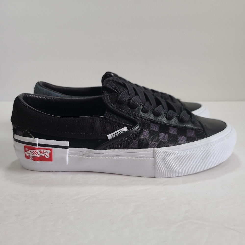Vans Slip-On Cap Lx Pony Hair Checkerboard Black White Sneakers Women 7 Men 5.5 - Picture 4 of 10